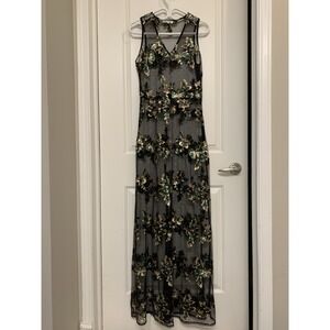 WYLR London & Los Angeles Floral Sequin Mesh Maxi Dress Tall Black Green Gold